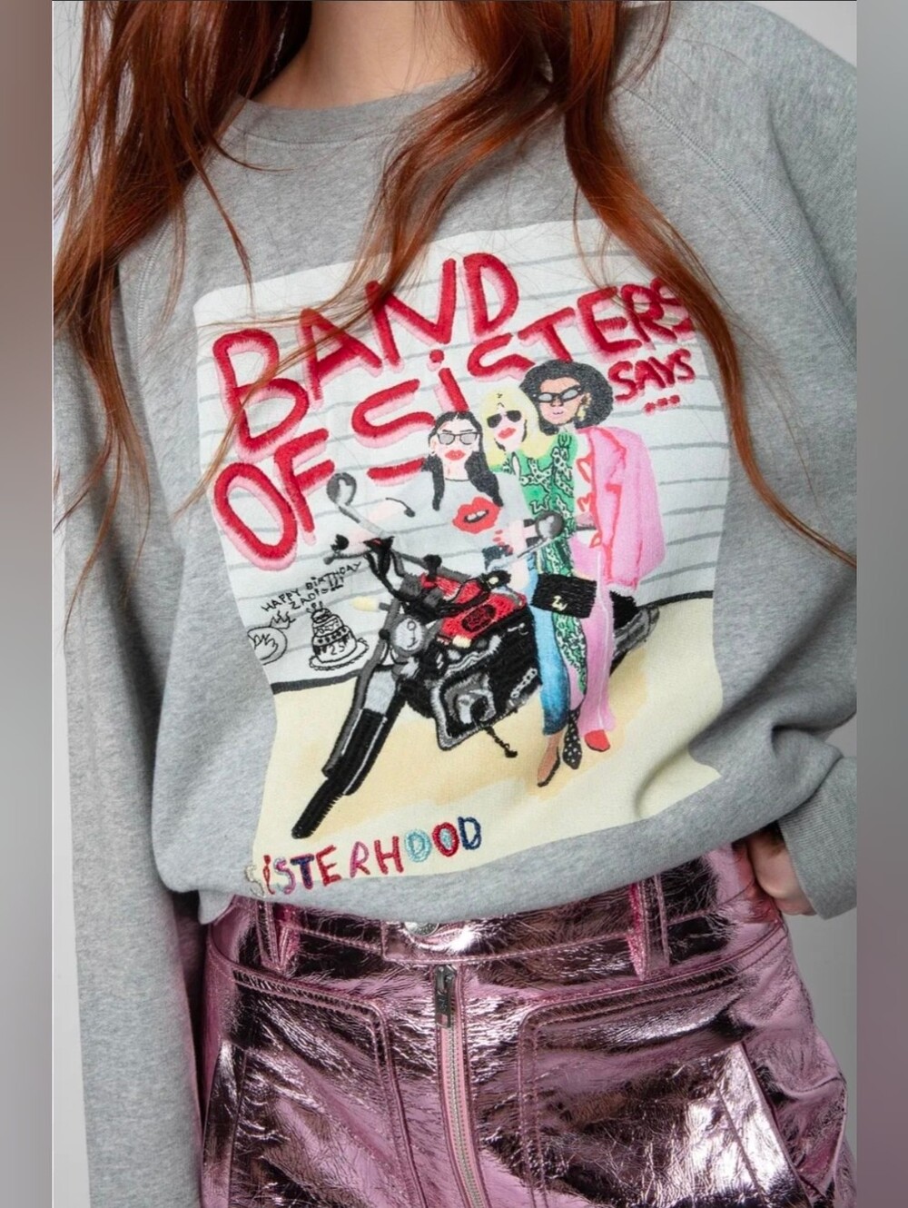 Zadig & Voltaire Grey Graphic 'Band of Sisters' Sweatshirt Size XS